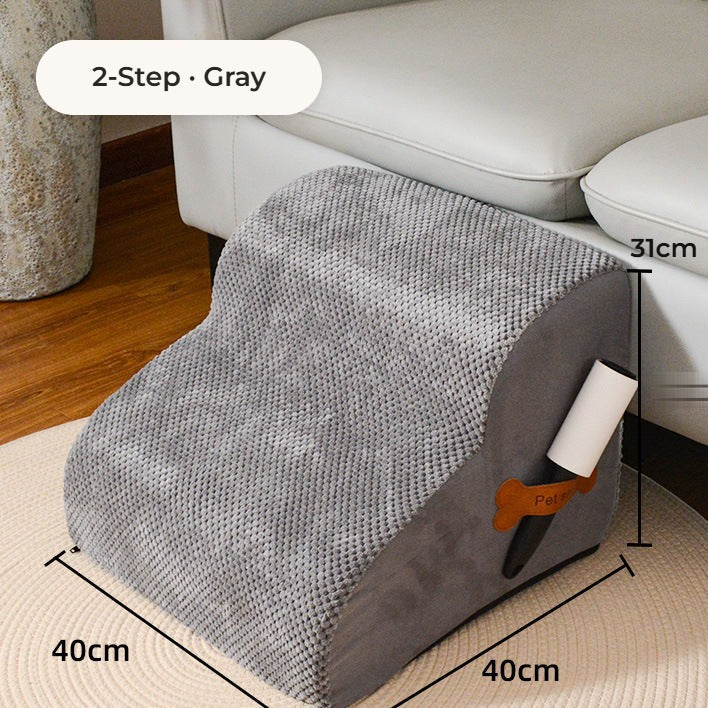 Pawmere 2-step pet stairs in gray beside a sofa, 40 x 40 x 31 cm