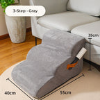 Pawmere 3-step pet stairs in gray beside a sofa, 40 x 55 x 35 cm